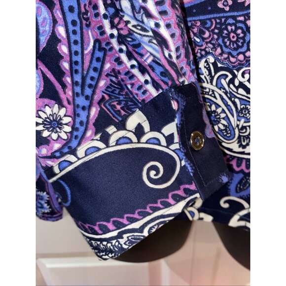 Jones New York Signature Women Navy Purple Paisley Blouse Top Plus Size 2X - Picture 2 of 13
